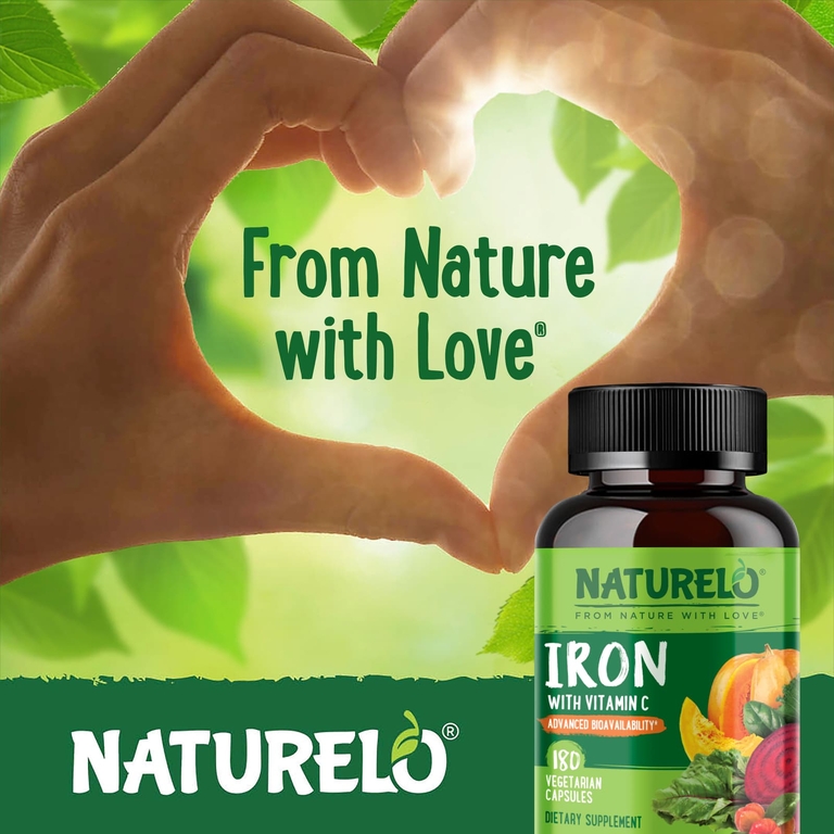 NATURELO, Железо с витамином C, 180 вегетарианских капсул