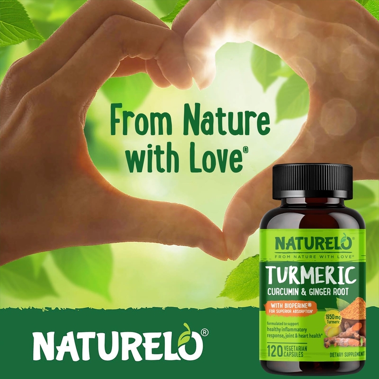 NATURELO, Куркумин, куркумин и корень имбиря с Bioperine®, 120 вегетарианских капсул