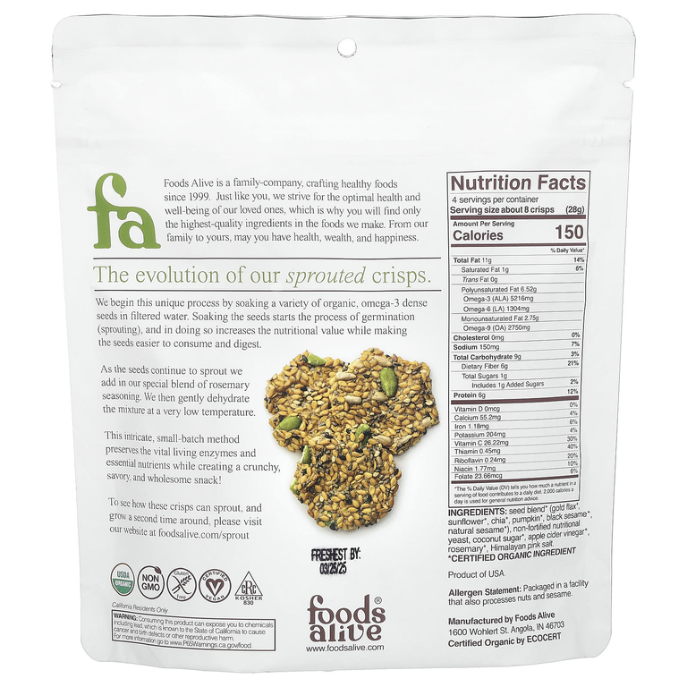 Foods Alive, Хрустящие чипсы, розмарин, 113 г (4 унции)