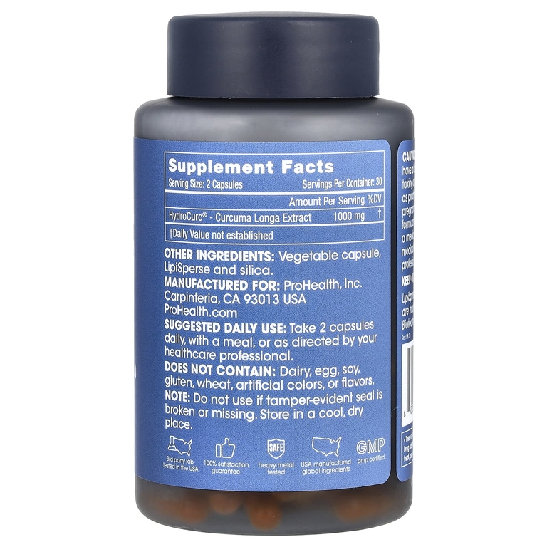ProHealth Longevity, Hydrocurc® 1000, 60 капсул (500 мг в 1 капсуле)