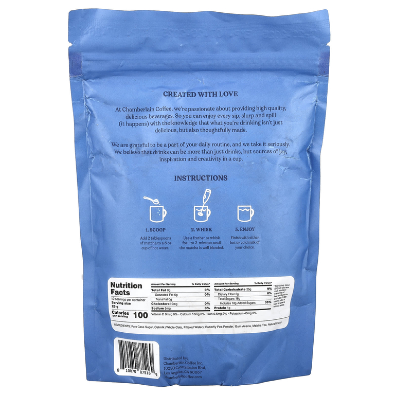 Chamberlain Coffee, латте с голубым матча и овсяным молоком, 283 г (10 унций) (Товар снят с продажи) 