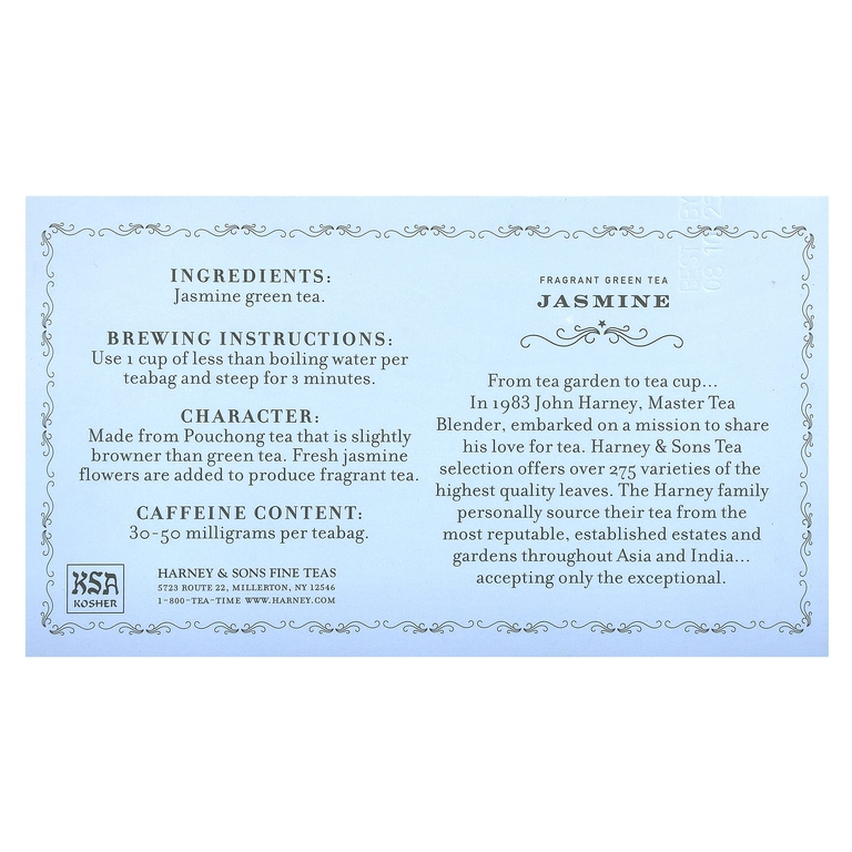 Harney & Sons, Ароматный зеленый чай, жасмин, 50 пакетиков, 90 г (3,17 унции) (Товар снят с продажи) 