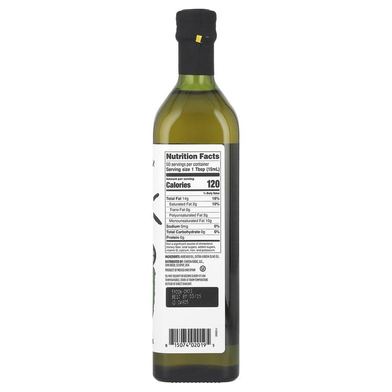 Chosen Foods, Масло авокадо и оливковое масло холодного отжима, 750 мл (25,4 жидк. унц.)