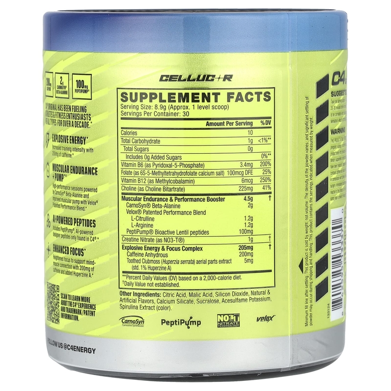 C4 / Cellucor, C4® Original, предтренировочный комплекс, со вкусом голубой малины, 267 г (9,4 унции)