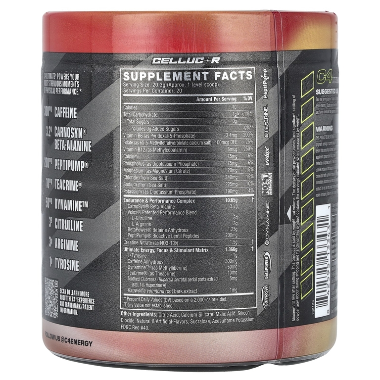 C4 / Cellucor, C4® Ultimate, предтренировочный комплекс, Hawaiian Punch® Fruit Juicy Red®, 406 г (14,3 унции)
