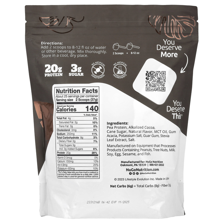 NuGo Nutrition, Plant Protein, Chocolate, 2 lbs (907 g) (Товар снят с продажи) 