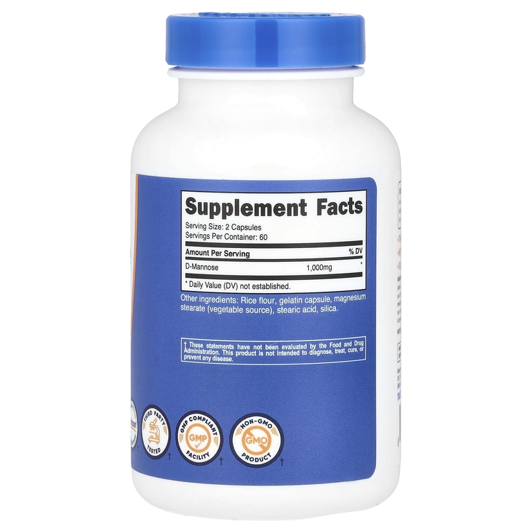 Nutricost, D-манноза, 120 капсул (500 мг в 1 капсуле)
