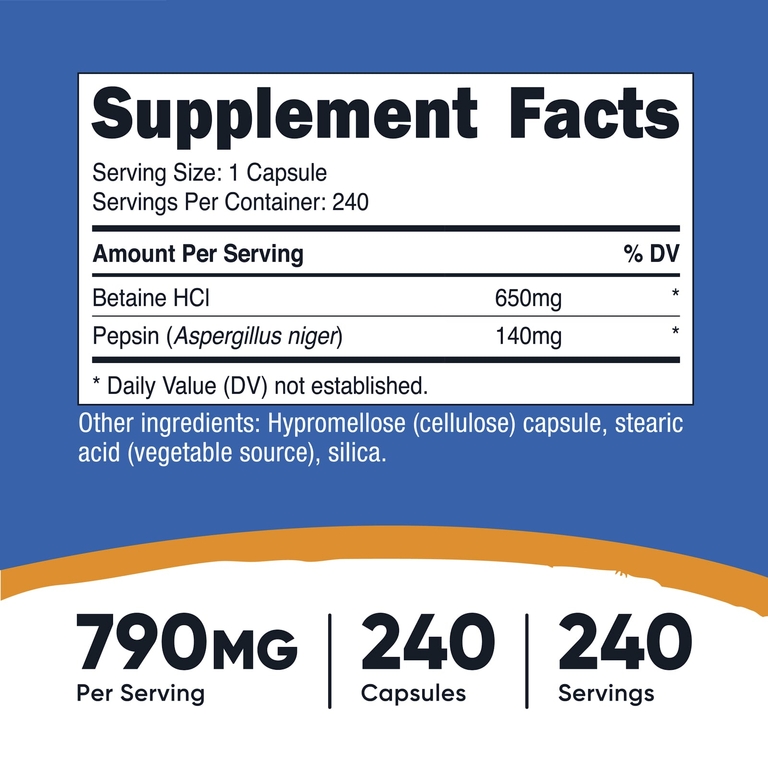 Nutricost, Betaine HCl + Pepsin, 240 Capsules