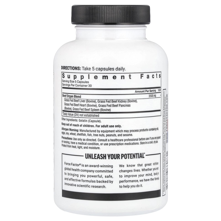 Force Factor, Primal Origins™, говяжьи органы травяного откорма, 150 капсул