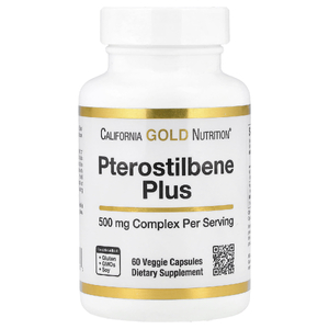 California Gold Nutrition, птеростильбен плюс с порошком из лесной голубики, 60 растительных капсул
