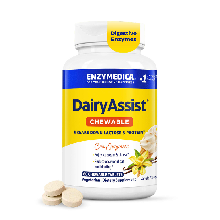 Enzymedica, DairyAssist®, жевательные таблетки с ванильным вкусом, 60 жевательных таблеток