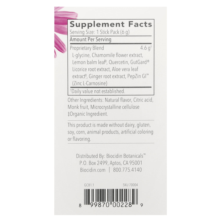 Biocidin Botanicals, G.I. Inner Calm™, лимон и имбирь, 30 стик-пакетов по 6 г (0,21 унции)