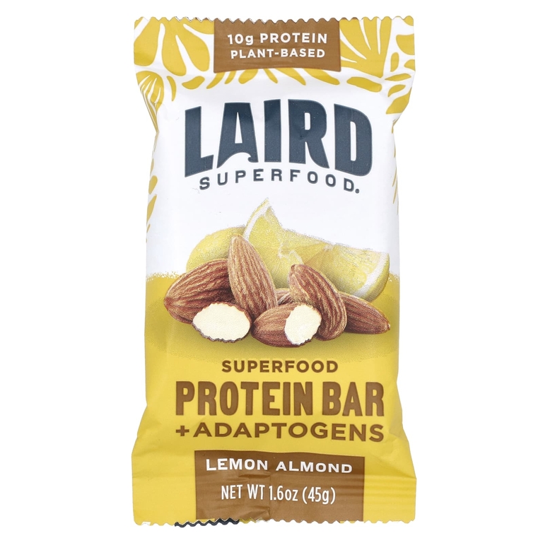 Laird Superfood, Протеиновый батончик + адаптогены, лимон и миндаль, 10 пакетиков по 45 г (1,6 унции)