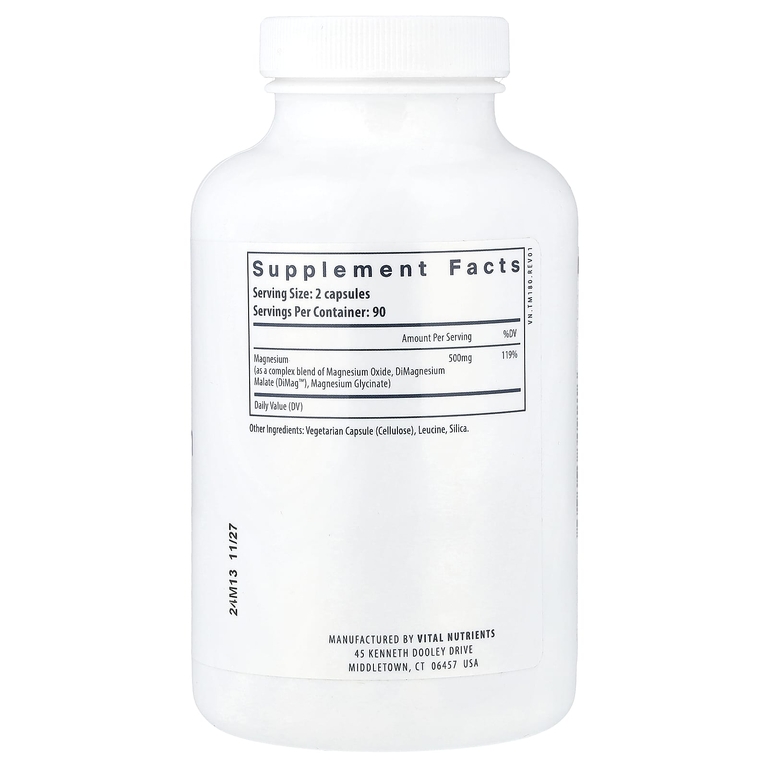 Vital Nutrients, тройной комплекс магния, 180 веганских капсул (250 мг в 1 капсуле)