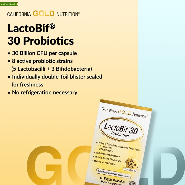 California Gold Nutrition, LactoBif® 30, пробиотики, 30 млрд КОЕ, 120 растительных капсул