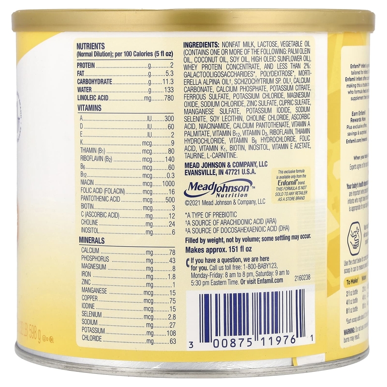 Enfamil, Смесь для младенцев, порошок на молочной основе с железом, для детей от 0 до 12 месяцев, 598 г (21,1 унции) (Товар снят с продажи) 