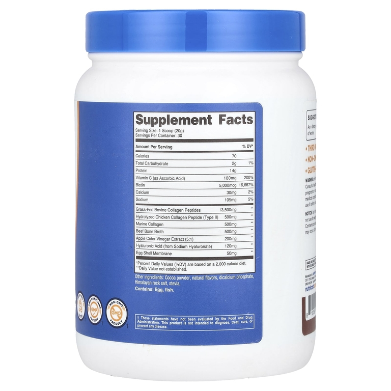 Nutricost, Мультиколлагеновый протеиновый комплекс, молочный шоколад, 588 г (1,3 фунта)