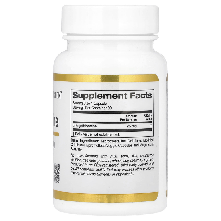 California Gold Nutrition, эрготионеин, 25 мг, 90 растительных капсул