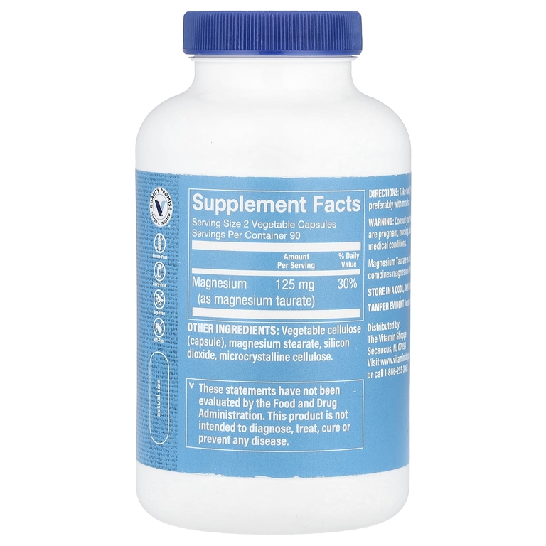 The Vitamin Shoppe, Таурат магния, 180 растительных капсул (62,5 мг на капсулу)