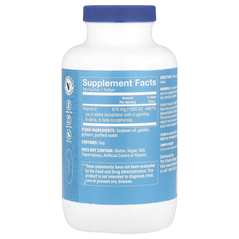 The Vitamin Shoppe, Витамин E, 670 мг (1000 МЕ), 240 мягких таблеток