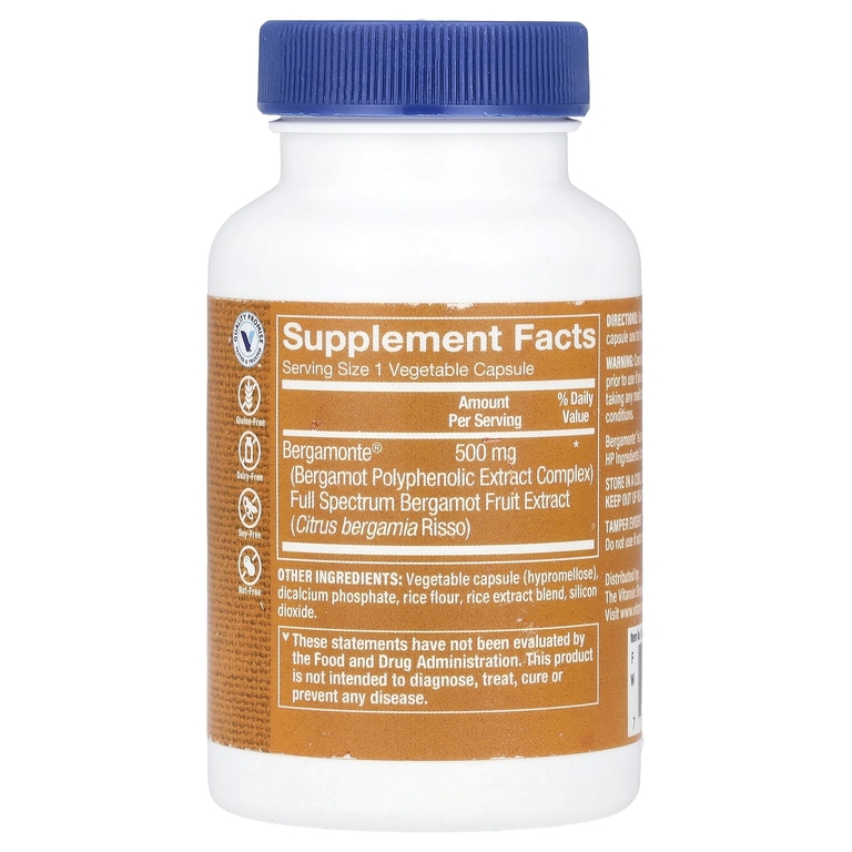 The Vitamin Shoppe, Цитрусовый бергамот, 500 мг, 60 растительных капсул