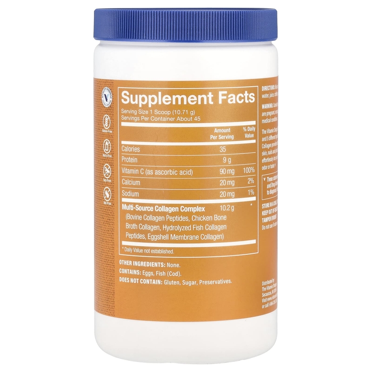 The Vitamin Shoppe, Multi-Source Collagen, без добавок, 482 г (1,06 фунта)