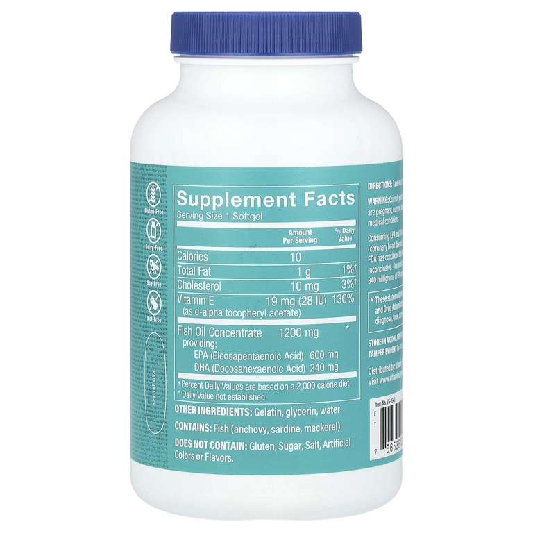 The Vitamin Shoppe, Рыбий жир с омега-3, 1200 мг, 180 мягких таблеток