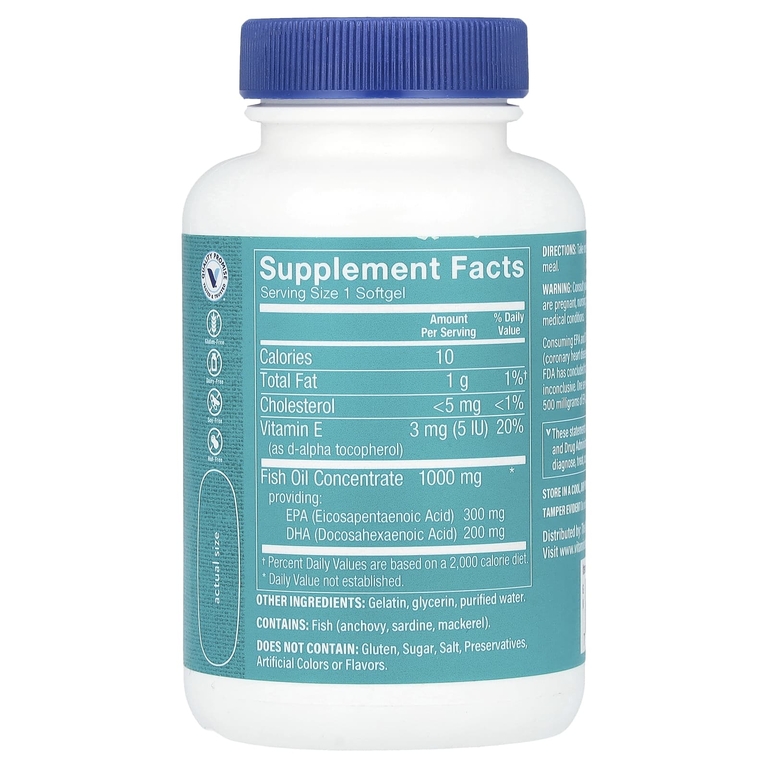 The Vitamin Shoppe, рыбий жир с омега-3, 1000 мг, 60 мягких таблеток