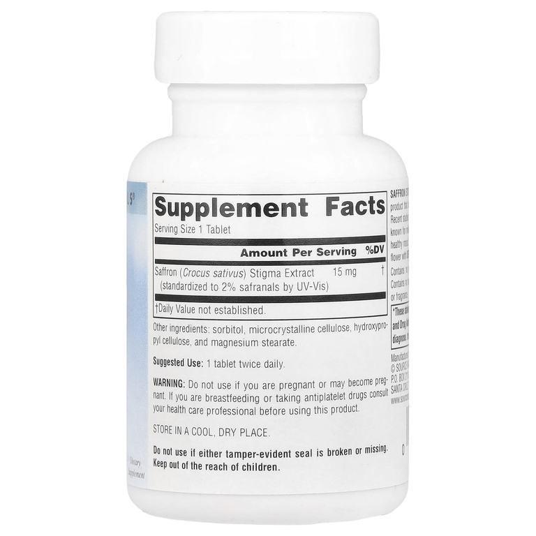 Source Naturals, Serene Science®, экстракт шафрана, 15 мг, 30 таблеток