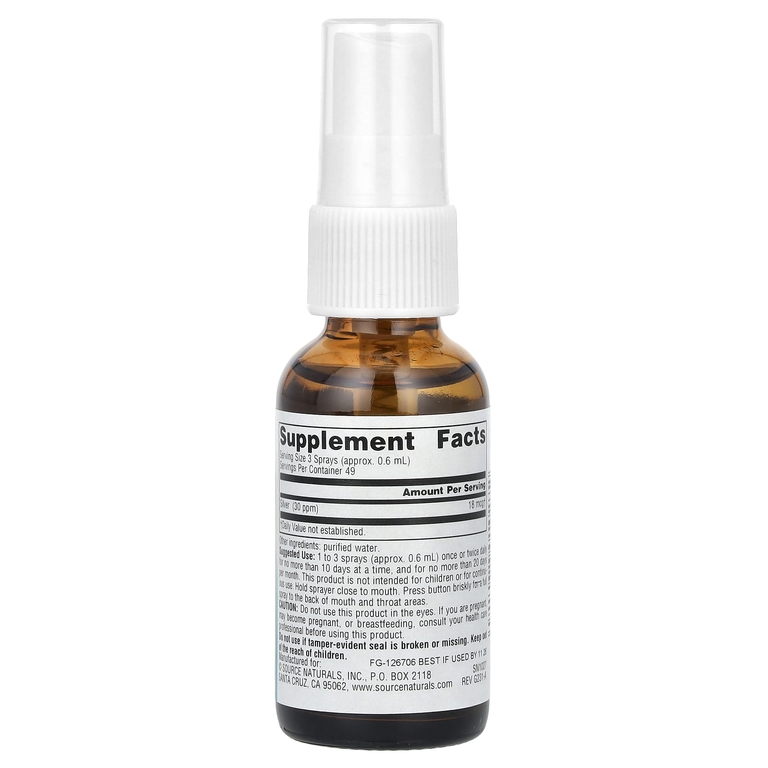Source Naturals, Wellness, спрей для горла с коллоидным серебром, 30 част. / Млн, 29,57 мл (1 жидк. Унция)