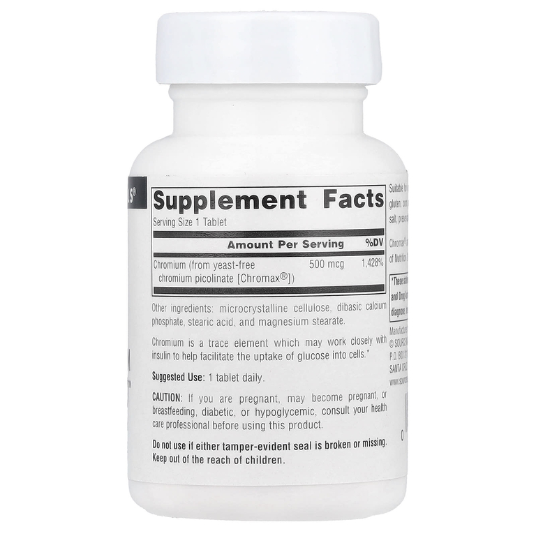 Source Naturals, Ультрапиколинат хрома 500 ™, 500 мкг, 60 таблеток