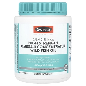 Swisse, Ultiboost®, высокоэффективный концентрированный рыбий жир с омега-3 без запаха, 1500 мг, 400 мягких таблеток