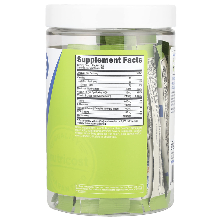 Nutricost, Energy, Clean Energy в порошке, зеленое яблоко, 20 пакетиков по 5 г (0,18 унции)