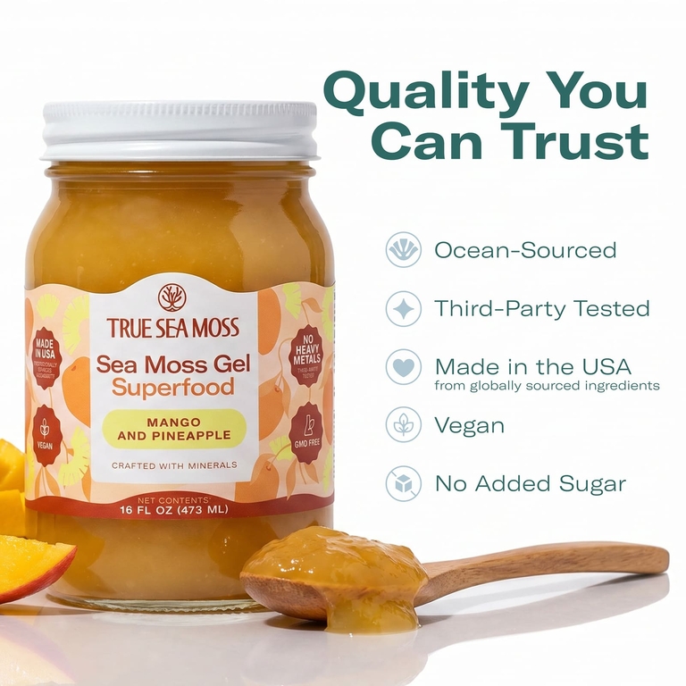True Sea Moss, гель с морским мхом, суперфуд, манго и ананас, 473 мл (16 жидк. унций)