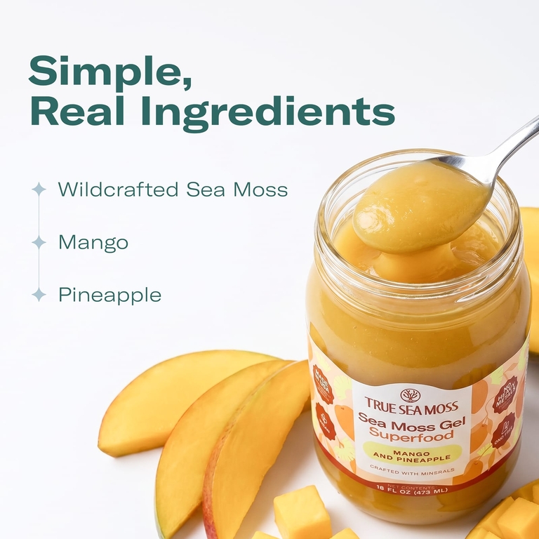 True Sea Moss, гель с морским мхом, суперфуд, манго и ананас, 473 мл (16 жидк. унций)