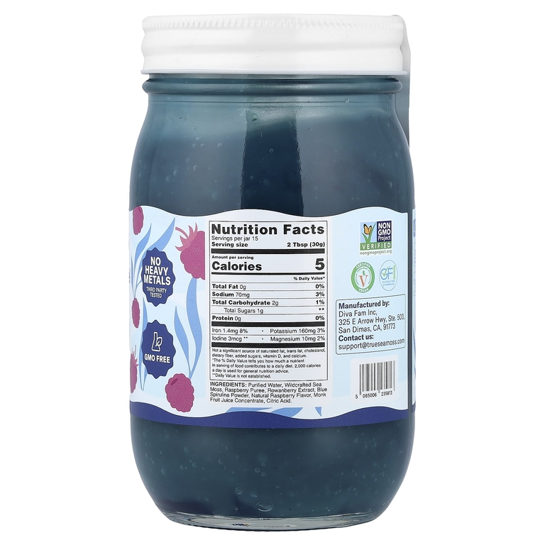 True Sea Moss, гель из морского мха, суперфуд, голубая спирулина и малина, 473 мл (16 жидк. унций)
