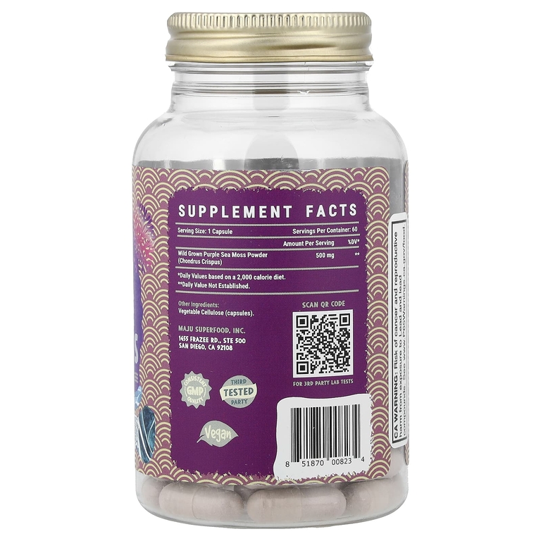 Maju Superfoods, фиолетовый морской мох, 60 капсул (500 мг в 1 капсуле)