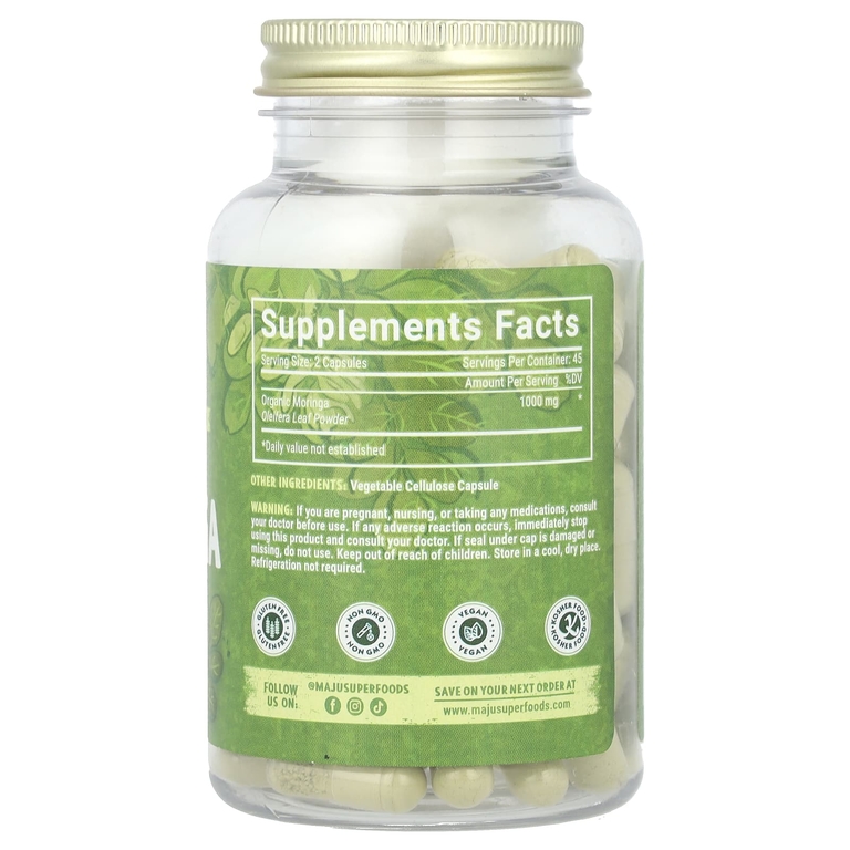 Maju Superfoods, Maju's Moringa, 90 капсул (500 мг на капсулу)