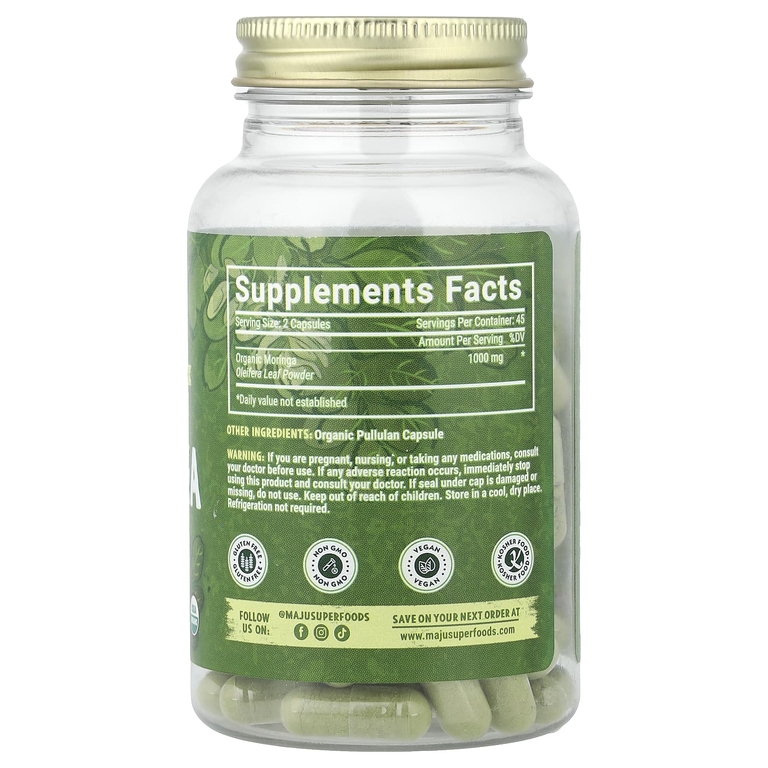 Maju Superfoods, Moringa, 90 капсул (500 мг в одной капсуле)