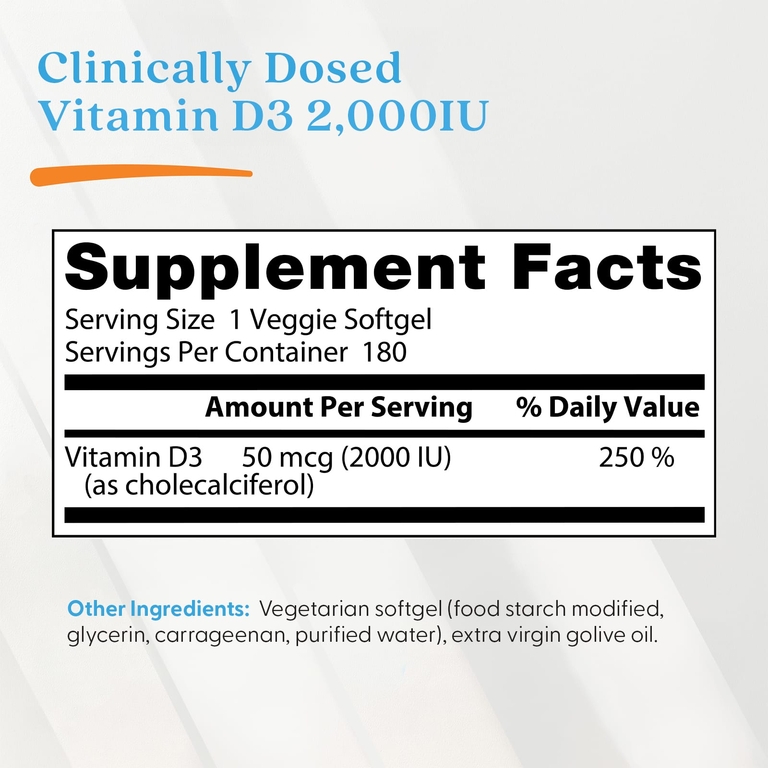 Doctor's Best, Витамин D3, 50 мкг (2000 МЕ), 180 растительных капсул