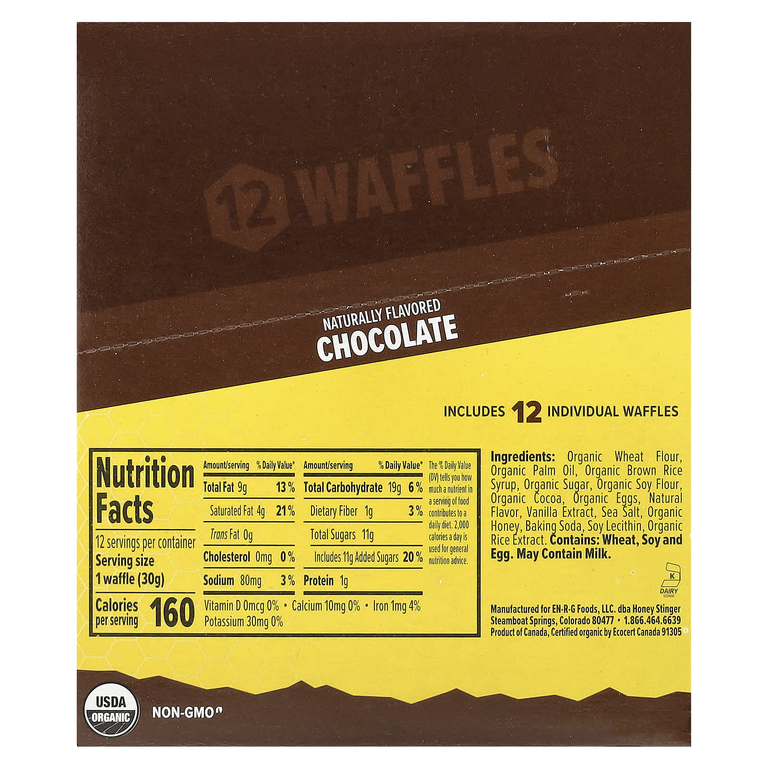 Honey Stinger, Energy Waffle, шоколад, 12 пакетиков, 30 г (1,06 унции) (Товар снят с продажи) 