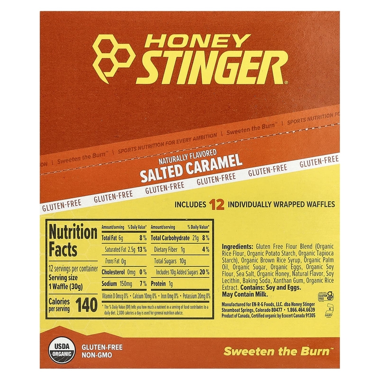 Honey Stinger, Energy Waffle, соленая карамель, 12 вафель по 30 г (1,06 унции)