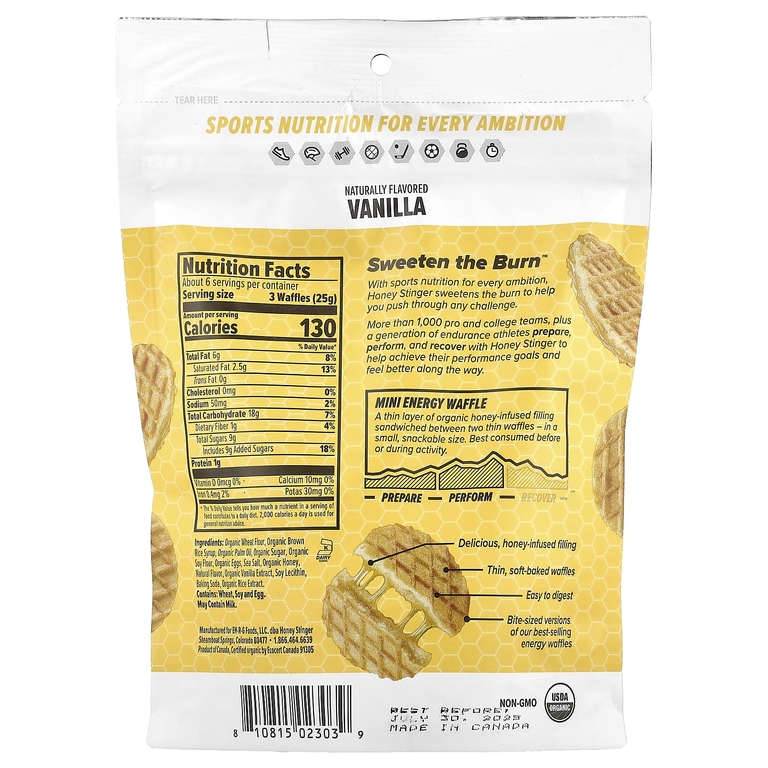 Honey Stinger, Energy Waffles, ваниль, 150 г (5,3 унции)