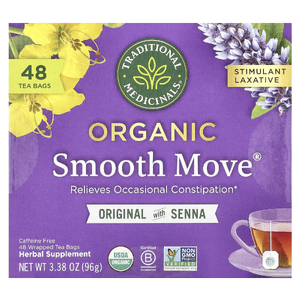 Traditional Medicinals, Organic Smooth Move®, оригинальный с сенной, без кофеина, 48 упакованных чайных пакетиков, 96 г (3,38 унции)
