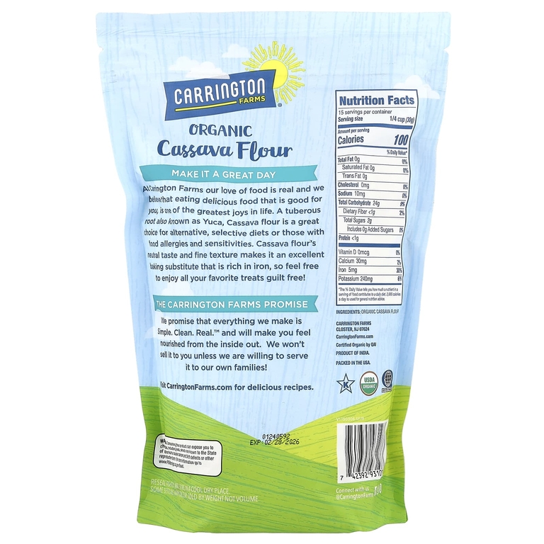 Carrington Farms, Органическая мука из кассавы, корень юки, 453,5 г (16 унций)