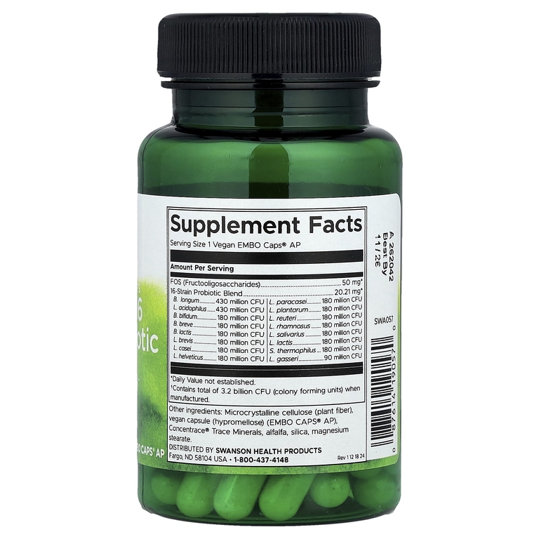 Swanson Vitamins, Компания Dr. Ultimate 16 штаммов пробиотиков с ФОС от Стивена Лангера, 30 веганских капсул EMBO Caps® AP