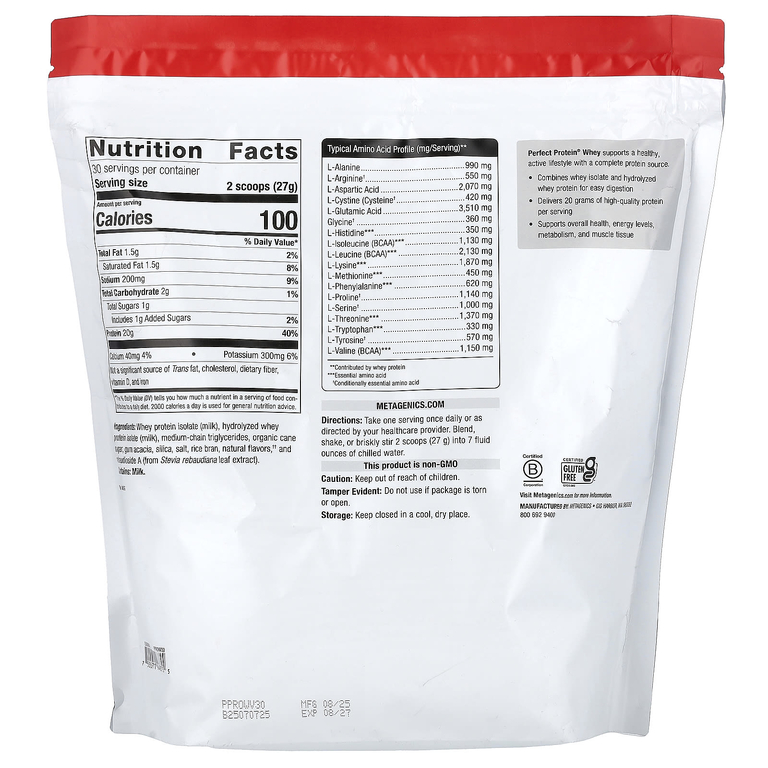 Metagenics, Perfect Protein® Whey, натуральная ваниль, 810 г (1 фунт 12,57 унции)