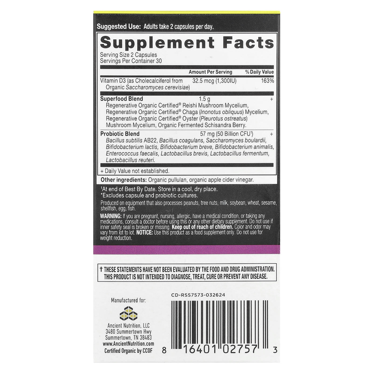 Ancient Nutrition, пробиотики для женщин, 60 капсул