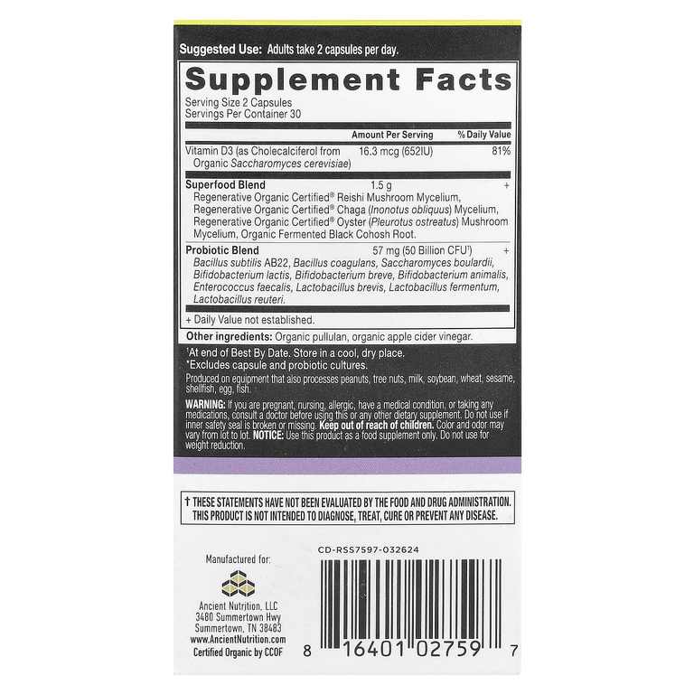Ancient Nutrition, Пробиотики для поддержки менопаузы, 60 капсул