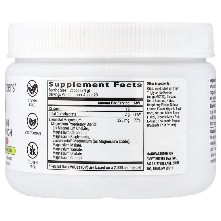 BIOptimizers, Magnesium Breakthrough, малиновый лимонад, 134 г (4,7 унции)